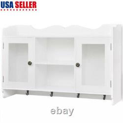Modern Wall Cabinet Storage White Rustic Display Shelf Glass Cupboard Kitchen US
