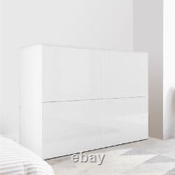 Modern White 4 Door Storage Cabinet High Gloss Fronts Sideboard Display Cupboard