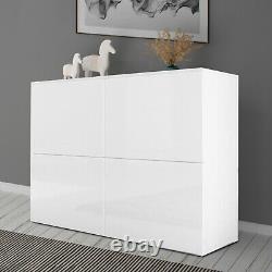 Modern White 4-Door Storage Cabinet High Gloss Fronts Sideboard Display Cupboard
