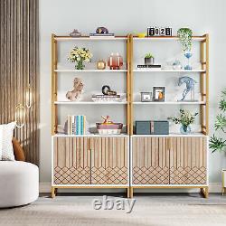 Modern Wood Bookcase with Doors, Open Bookshelf Storage Shelves Display Cabinet