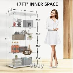 NEW 4-Shelf Glass Display Cabinet 2 Doors Bookshelf WithLed Light Curio Case White