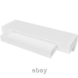 NNEVL White MDF Floating Wall Display Shelf 1 Drawer Book/DVD Storage