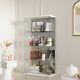 New Glass Display Cabinet 4 Shelves Withmirror Bookshelf Trophy Case Curio White