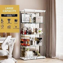 New Glass Display Cabinet 4 Shelves withMirror Bookshelf Trophy Case Curio White