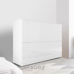 New White 4 Door Storage Cabinet High Gloss Fronts Sideboard Display Cupboard