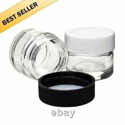 QTY 500 pcs Small GLASS SZ 5ml Screw Top Cap Lid Jars 1/2 BLACK & WHITE CAP LIDS
