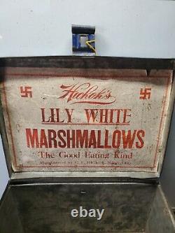 RARE Hickok's LILY WHITE MARSHMALLOW DROPS Store Countertop Display Metal Box