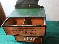 Rare Antique Store Metal Display BLUE-JAY CORN PLASTERS Great Litho/ Drawers