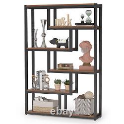 Rustic Etagere Bookcase Freestanding Storage Shelves Display Rack with Open Back