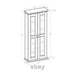 Rustic Wooden Media Cabinet CD-DVD Storage Shelf Tower Glass Door Stand Display