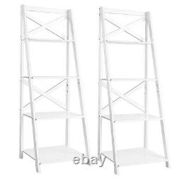Set of 2 Ladder Shelf 4-Tier Bookcase Storage Display Plant Leaning Shelf White