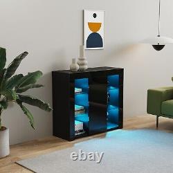 Sideboard Storage Cabinet Living Room High Gloss with LED Light, Display Cabinet
