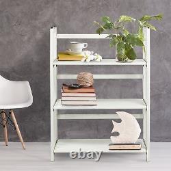 Solid Wood 3-Shelf Foldable Stackable Bookcase Display Storage Organizer White