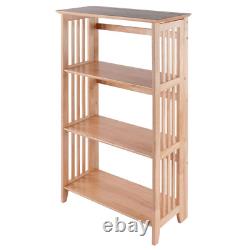 Solid Wood 4-Tier Foldable Bookcase Shelf Classic Display Storage Natural Finish