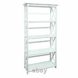 Solid Wood 5-Shelf Bookcase Contemporary Home Office Display Open Storage White