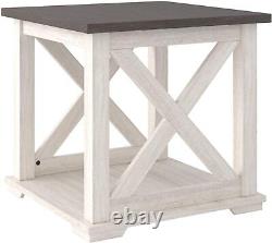 Square End Table Living Room Display Storage Farmhouse Rustic White/Dark Brown