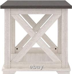 Square End Table Living Room Display Storage Farmhouse Rustic White/Dark Brown