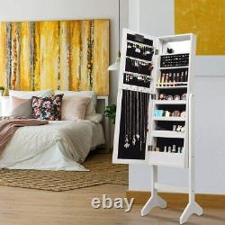 Standing Jewelry Armoire LED Lights Around Door Large Storage Full Length Mirror