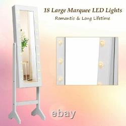 Standing Jewelry Armoire LED Lights Around Door Large Storage Full Length Mirror