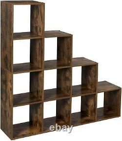 Step Style Storage Cube 10 Shelf Bookcase Wooden Display Staircase Unit White