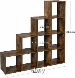 Step Style Storage Cube 10 Shelf Bookcase Wooden Display Staircase Unit White
