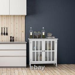 Storage Buffet Cabinet Glass Door Sideboard Console Display Table Bedroom White