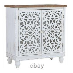 Storage Cabinet With Doors Wooden Display Organizer Console Table Hollow White