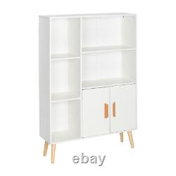 Storage Cabinet Wooden Display Bookcase Double Doors 2 Shelves 3 Cubes 4 Legs