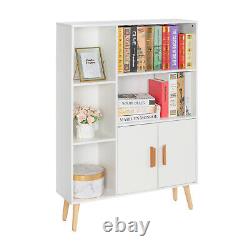 Storage Cabinet Wooden Display Bookcase Double Doors 2 Shelves 3 Cubes 4 Legs