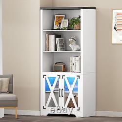 Storage Cabinet with Acrylic Doors & LED Light Bookshelf Bookcase Pantry Cabinet