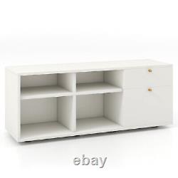 Storage Cabinet with2 Drawers 4 Cubes Adjustable Feet Floor Display Cabinet White
