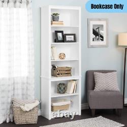 Tall 6-Shelves Bookcase Contemporary Home Office Display Storage Organizer White