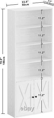 Tall Bookcase Cabinet With Doors Wood Bookshelf 6 Tier Shelf Display Storage New