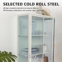 Tall Freestanding Display Cupboard Stylish Fluted Glass Storage Cabinet