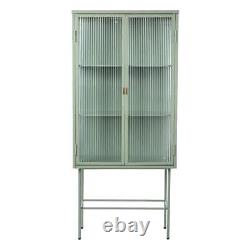 Tall Freestanding Display Cupboard Stylish Fluted Glass Storage Cabinet