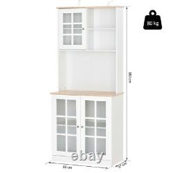 Tall Kitchen Cabinet Wooden Cupboard Pantry Storage with Display Shelves White/Oak