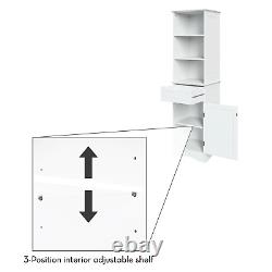Tall Linen Cabinet Tower Bathroom Shelf Drawer Bath Towel Storage Display White