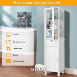 Tall Storage Cabinet Bathroom Floor Linen Tower Cabinet with Drawer Shelves White