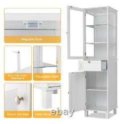 Tall Storage Cabinet Bathroom Floor Linen Tower Cabinet with Drawer Shelves White