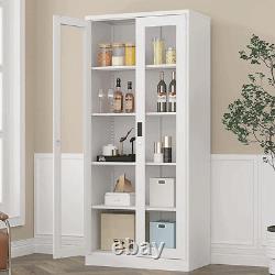 Tall Storage Cabinet Curio Display Cabinet with Adjustable Shelves Glass Doors