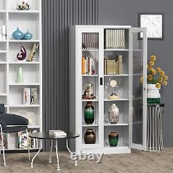 Tall Storage Cabinet Curio Display Cabinet with Adjustable Shelves Glass Doors