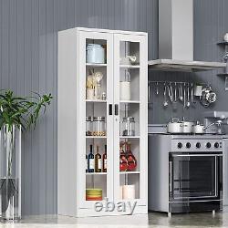 Tall Storage Cabinet Curio Display Cabinet with Adjustable Shelves Glass Doors