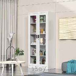 Tall Storage Cabinet Curio Display Cabinet with Adjustable Shelves Glass Doors