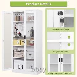 Tall Storage Cabinet Curio Display Cabinet with Adjustable Shelves Glass Doors