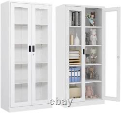 Tall Storage Cabinet Curio Display Cabinet with Adjustable Shelves Glass Doors