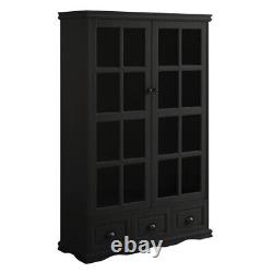 Tempered Glass Doors Storage Cabinet Adjustable Shelf Display Cabinet 3 Drawers