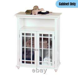 Traditional 2-Glass-Door Bathroom Floor Cabinet with Shelf Display Storage White