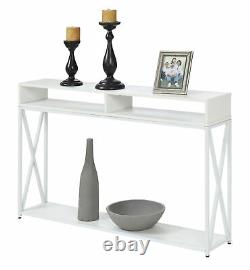 Transitional Console Table with Cubby Shelves Hallway Decor Display Storage White