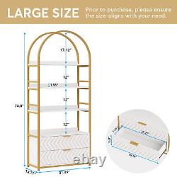 Tribesigns 4-Tier Bookshelf with 2 Drawers, 75 Tall Bookcase Display Rack Shelf