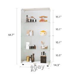Two-door Glass Display Cabinet 4 Shelves With Door For Living Room Bedroom